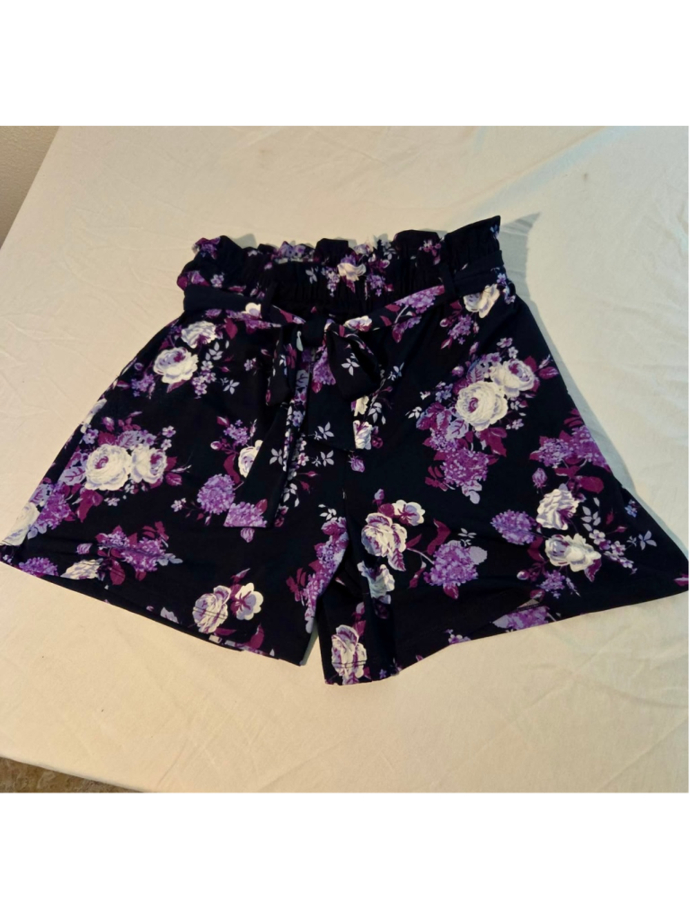 Women's LuLaRoe Floral High Waist Shorts Size S Black Purple